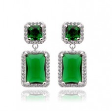 Platinum Plated Earrings - Sapphire & Emerald
